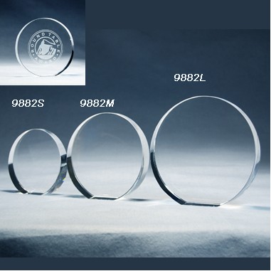 Round Upright Crystal Trophy - Small