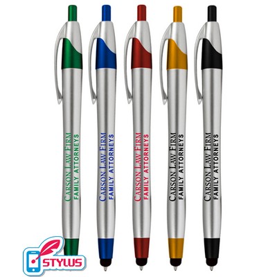 Union Printed - Metallic Silver - Elegant - Stylus Clicker Pen
