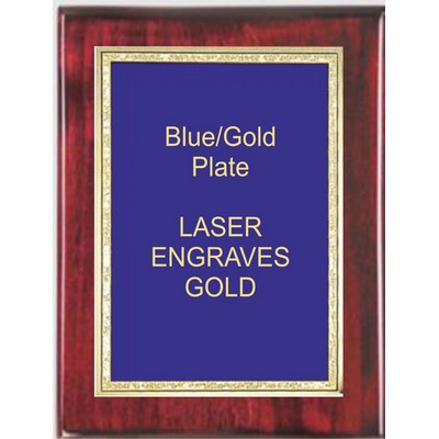 Rosewood 5" x 7" Piano Finish Free Standing Plaque - With 4" x 6" Blue/Gold Florentine Plate