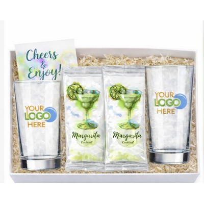 Margarita Cheers Gift Box with Two Logo Glasses