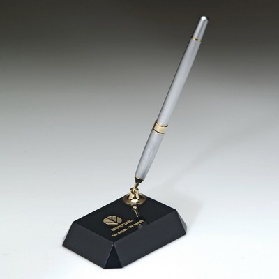 Black Crystal Pen Set with Silver Pen & Funnel (3/4" x 4" x 3")