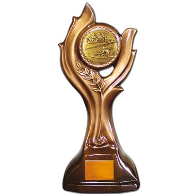 Stock 12" Victory Trophy With 2" Rowing Coin and Engraving Plate