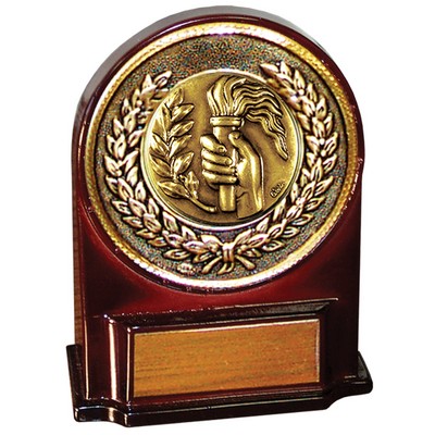 Stock 5 1/2" Medallion Award With 2" Torch & Hand Coin and Engraving Plate