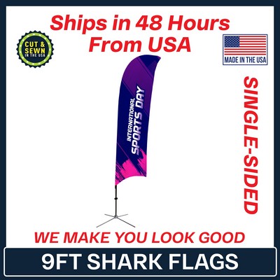 9' Shark Flag - Single-Sided W/Chrome X Base - Made in the USA