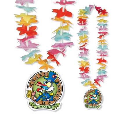 Multi-Color Floral Lei w/ Custom Shaped PVC Medallion
