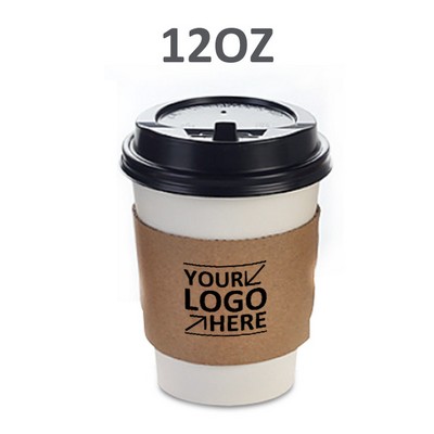 12 Oz. Disposable Paper Cups with Lid and Sleeve