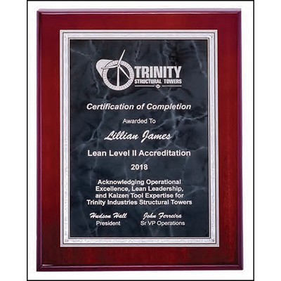 Airflyte® Rosewood High Lustr™ Plaque w/Gray Marble Center & Silver Florentine Border (7"x 9")