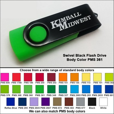 Swivel Black/Green Flash Drive (128 MB Memory)- Body PMS 361