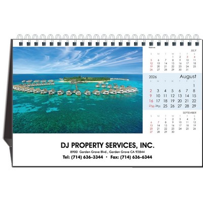 Dream Vacation 2026 Desktop Calendar w/Full Color Hardboard Easel