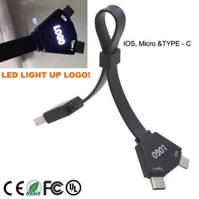 Led Logo 3" 1 Usb Charging Cable W/ Type C Port - Adjustable Length