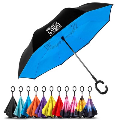 42.1" Diam. Double Layer Inverted Umbrella with C-Shaped Handle