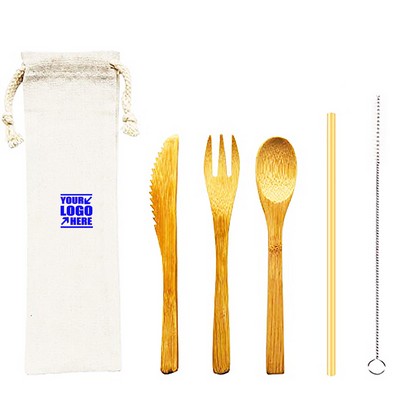 5 Piece Bamboo Utensils Kit w/Pouch