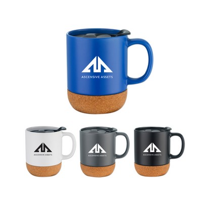 12 Oz. Cork Base Ceramic Mug w/Lid