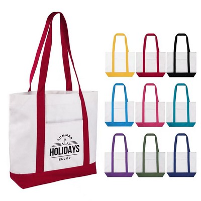 12 Oz Cotton Boat Tote Bag Front Pocket W/ Gusset