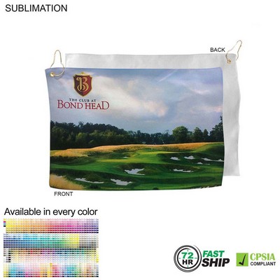 72 Hr Fast Ship - Microfiber Suede Shammy Golf Towel, Nofold Grommet and Hook (12"x18")