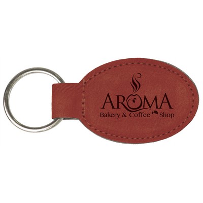 3" x 1 3/4" Rose Leatherette Oval Keychain