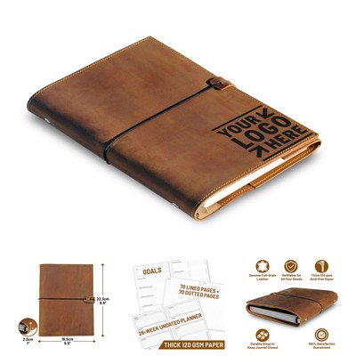8.5 x 6" 200 Pages Refillable A5 Leather Binder Journal Organizer