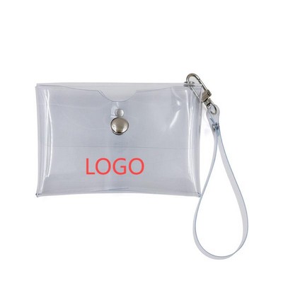 Clear PVC Snap Pouch with Wrist Strap - Vinyl Card & Coin Wallet