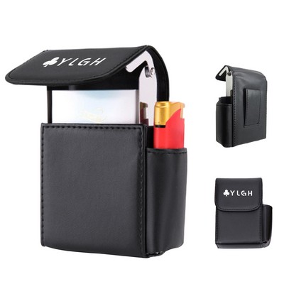 PU Leather Cigarette Case With Side Lighter Holder