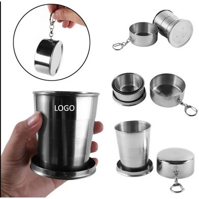 Stainless Steel Folding Telescopic cup with keychain