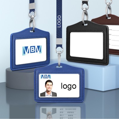 2 Sided PU Leather College ID Badge Card Holder 4"L x 3 1/5"W