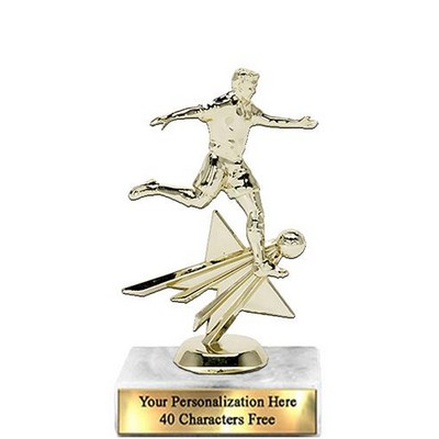 Trophy 7", 2X3 White Marble Base, Star Figure Male Soccer - Gold