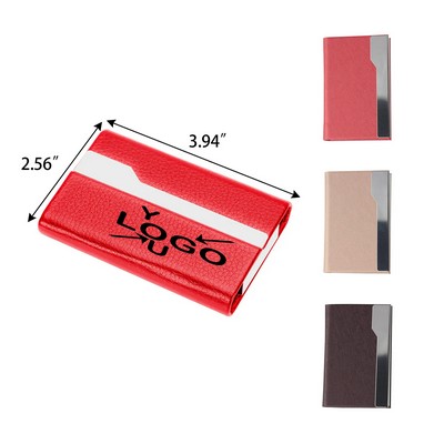 Steel Business Card Case with Leather Holder