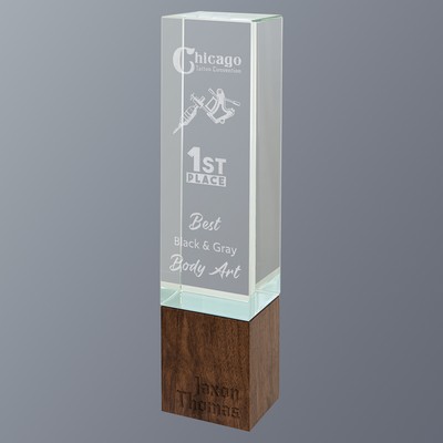 Rectangle Sierra Glass on Walnut Base Series, Large (2-1/4"x 9-3/4"H)