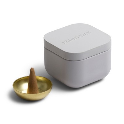 Cream Cubed Metal Tin Incense W/ 20 Incense Cones + Incense Cone Holder
