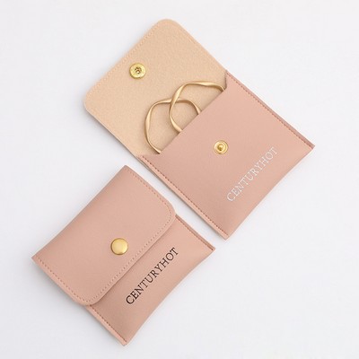 PU Leather Jewelry Pouch Storage Bag With Snap Button