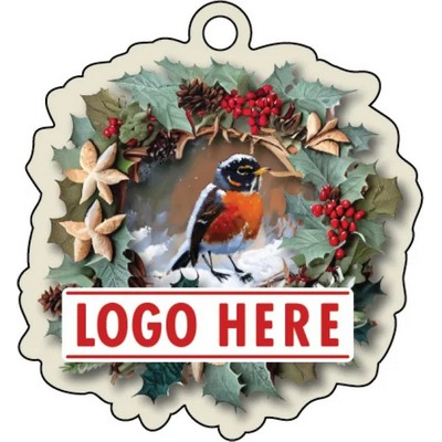 1/4" Recycled Wood Ornaments-Wreath with Bird