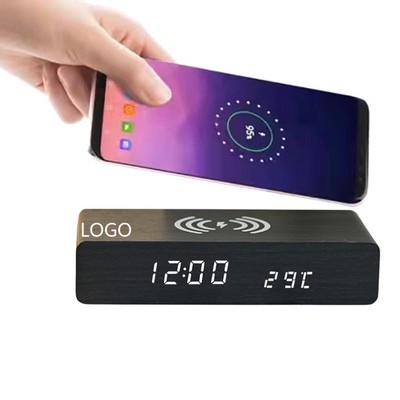 10W Ultra-thin Wireless Charging Wooden Clock