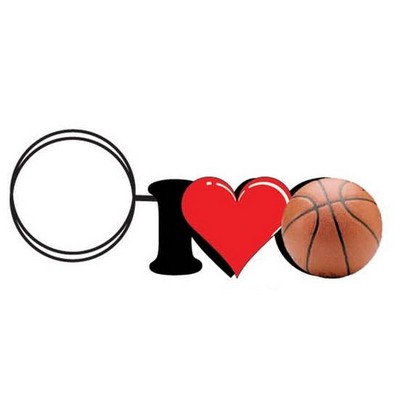 I Love Basketball Key Chain w/Clear Mirrored Back (4 Square Inch)