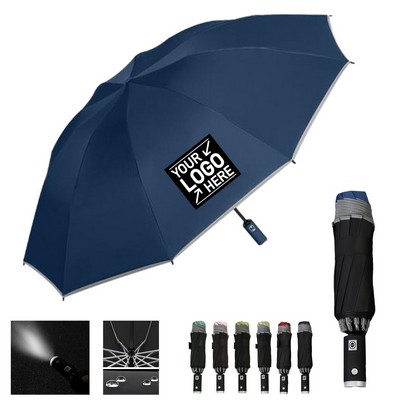 46-Inch Reflective Safety Umbrella with LED Flashlight Handle