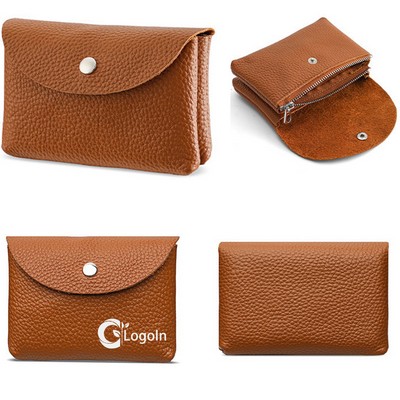 Genuine Leather Coin Pouch Zip Mini Purse Wallet Key Chain Double Layers