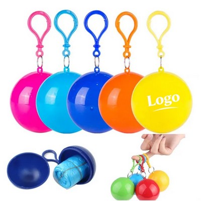 Disposable Plastic Raincoat Ball Pouch W/ Keychain