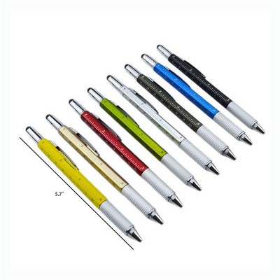 6In1 Metal Plastic Screwdriver Level W/ Touchscreen Ballpoint Pen