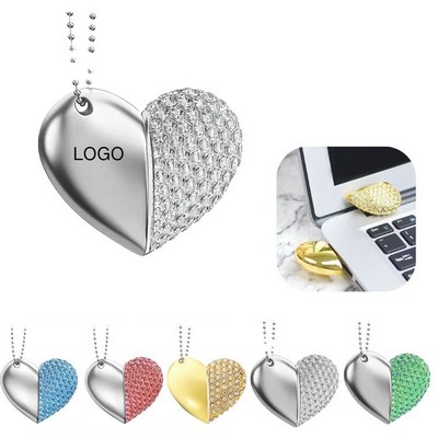 16G Heart Shaped Crystal Necklace USB Flash Drive