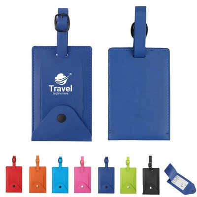 PU Leather Luggage Tag W/Snap Button