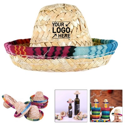 Mini Woven Straw Sombrero Bottle Topper