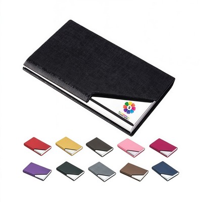 3.7" PU Leather Stainless Business Card Holder