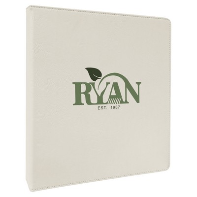 10 ½" x 11 ½"White Leatherette 3-Ring Binder w/ 1" Slant D-Rings