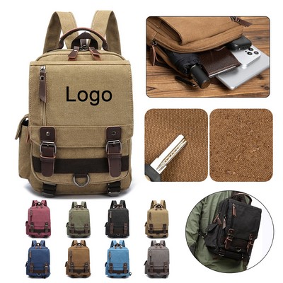 Canvas Convertible Sling Backpack Crossbody Travel Rucksack