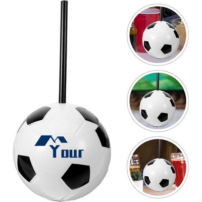 15Oz Soccer Ball Shaped Cup W/ Straw