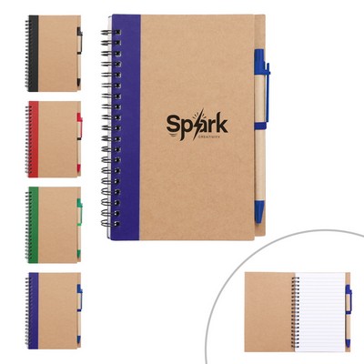 Kraft Cover Eco Inspired Spiral Notebook Journal W/Pen 5"x7"