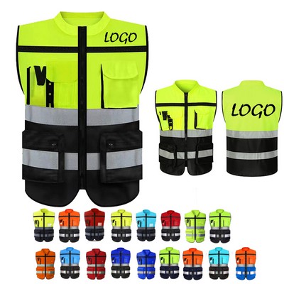 High-Visibility Reflective Safety Vest With Multiple Pockets