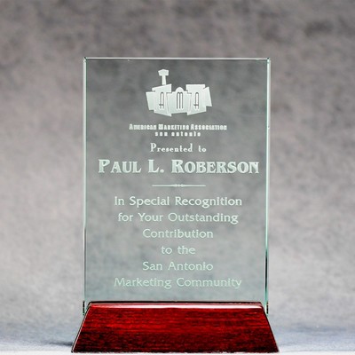 Jade Glass Plaque On Piano Rosewood Base - 4"x6"