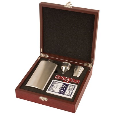7 Ounce Flask Gift Set in Rosewood Case - Laser Engraving on Box
