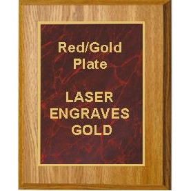 Oak Plaque 7" x 9" - Marbleized Red/Gold 5" x 7" Plate