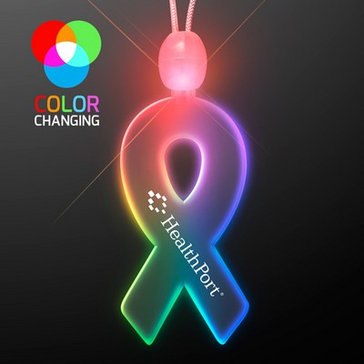 Imprinted Ribbon Acrylic Necklaces with Multicolor LED - PRINTED